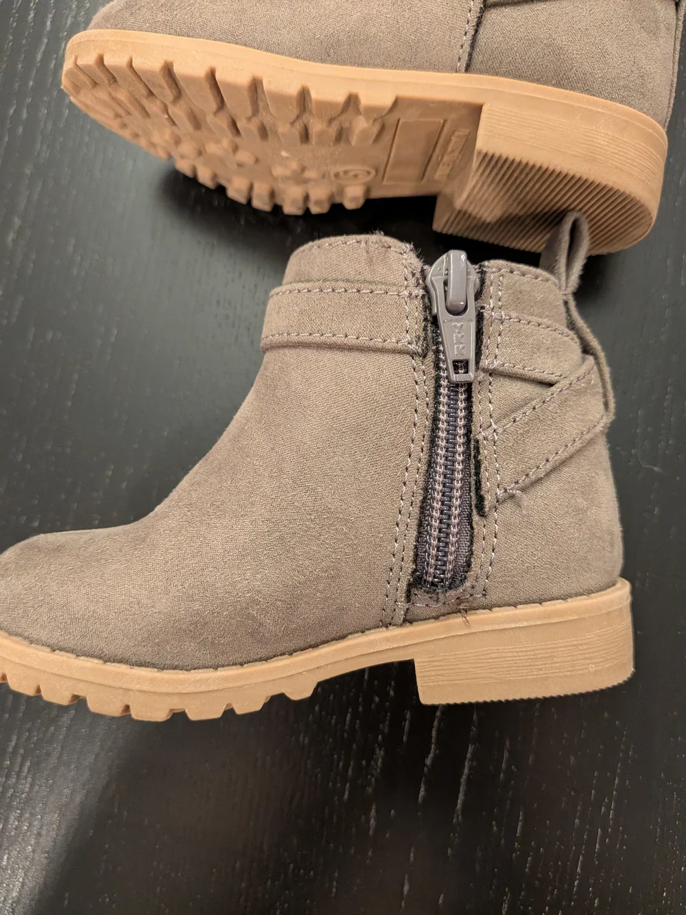 Kids Taupe Suede Ankle Boots with Buckle